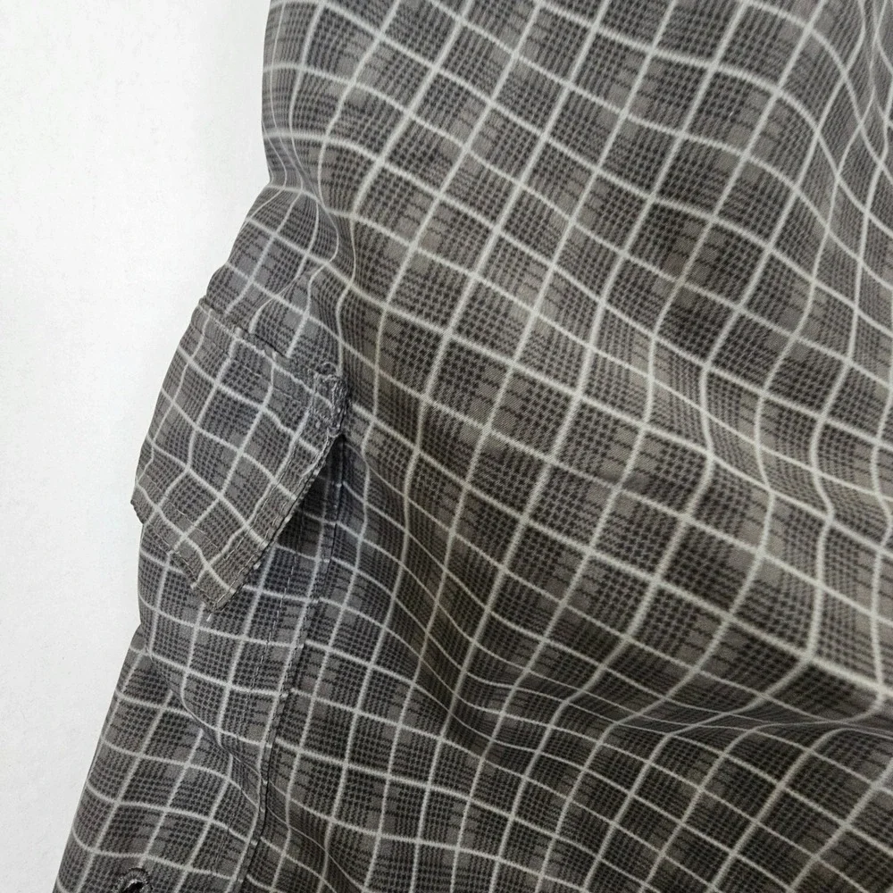 RS‎ Surf Mens Board Shorts Grey White Grid Mesh Lined Cargo Swim Trunks Size L